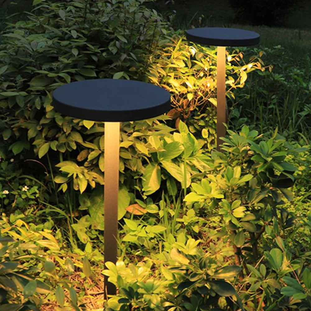 Pena Modern Metal Disc Solar Outdoor Bollard Light, Black