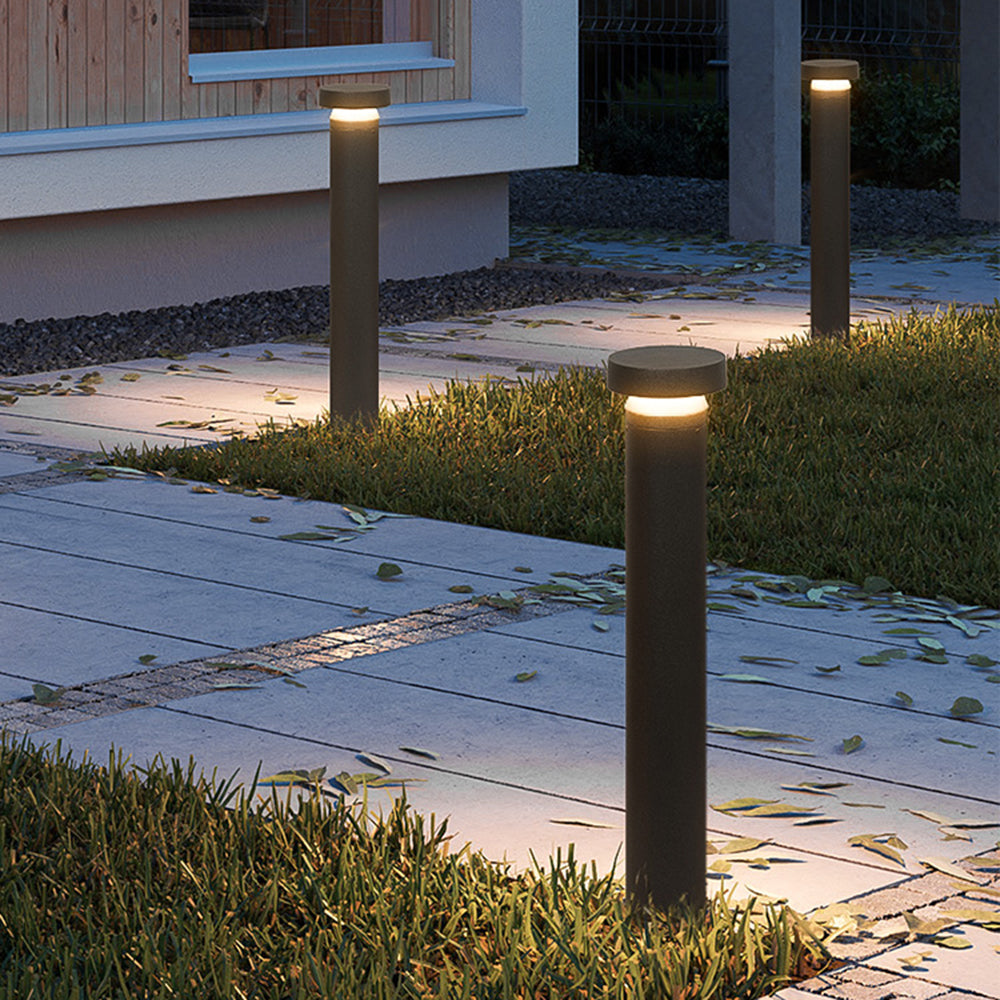 Ray Modern Metal Cylinder Outdoor Path Light, Black