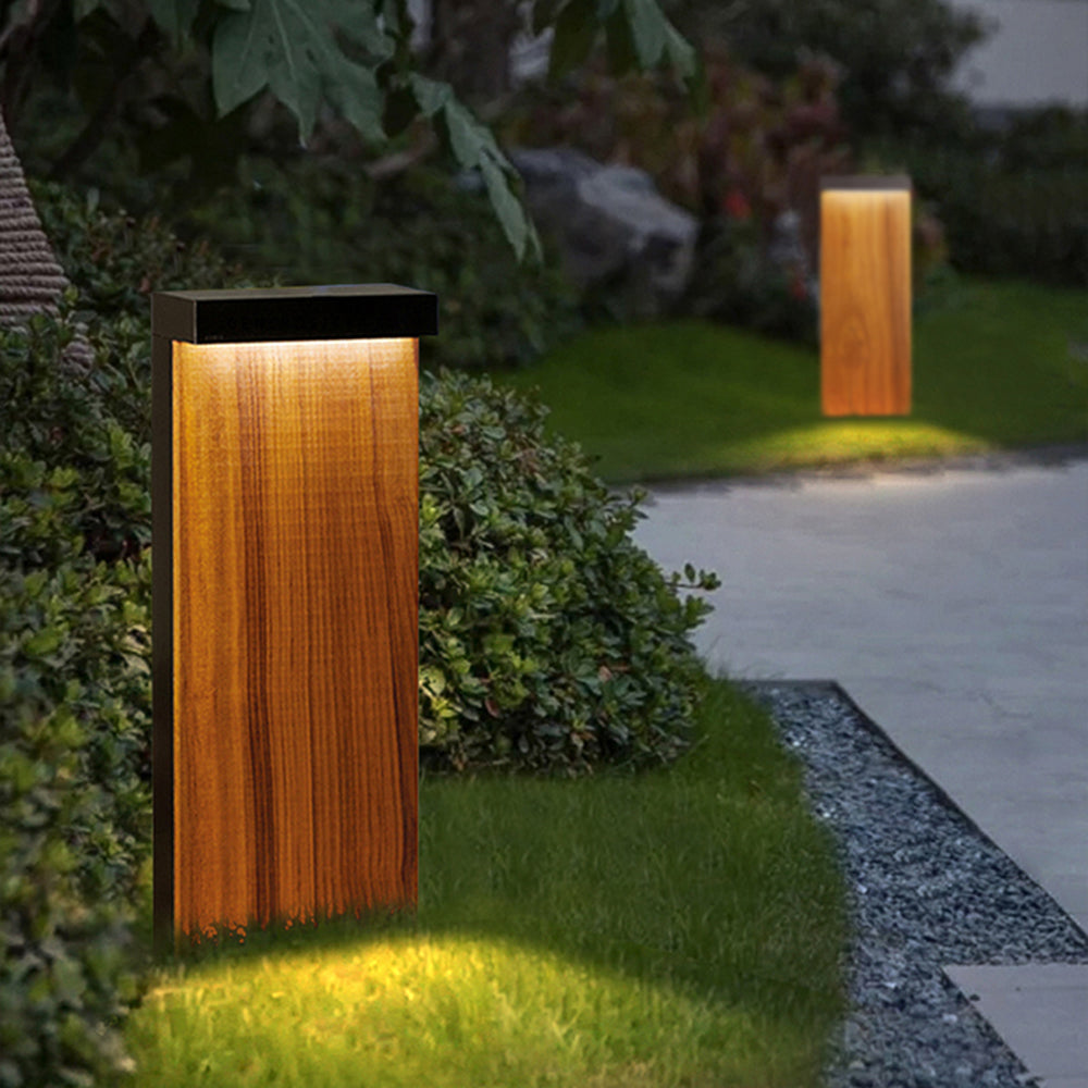 Ray Modern Metal Rectangular Outdoor Path Light, Wood