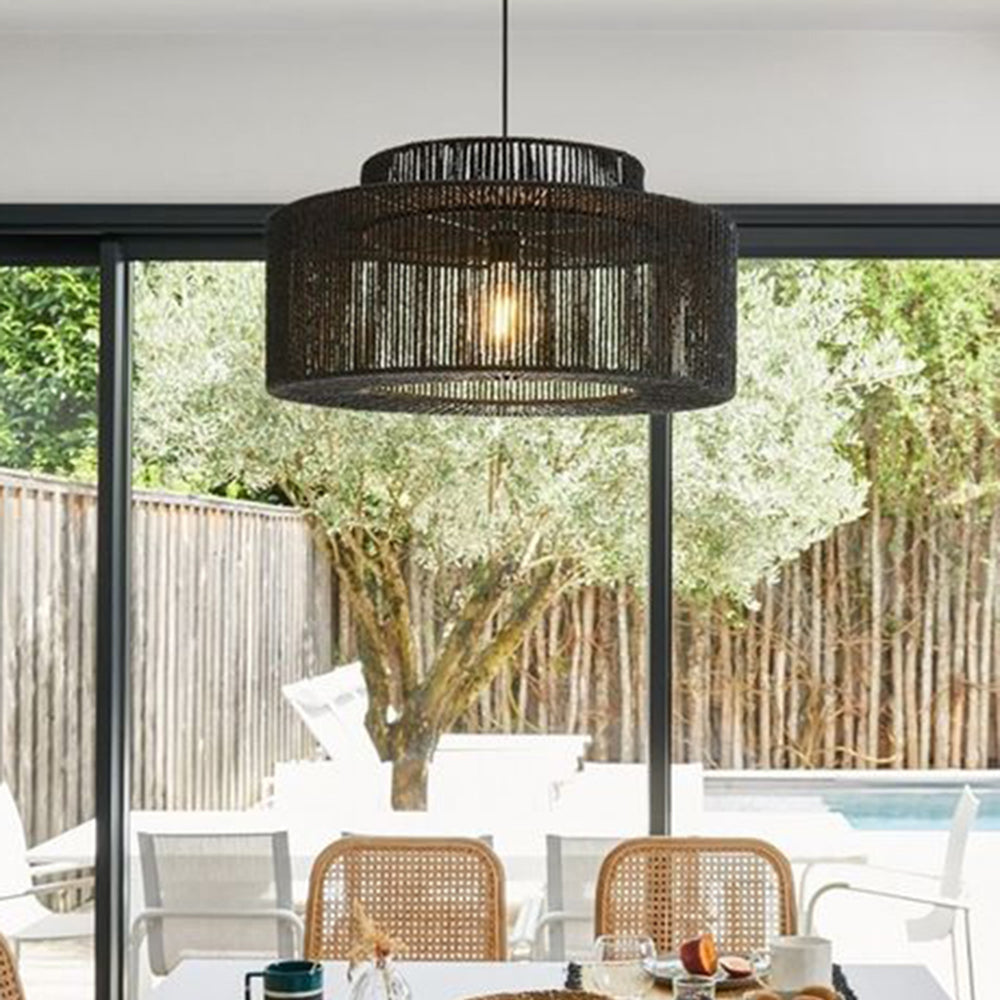 Muto Farmhouse Retro Rustic Drum Hanging Pendant Light, Black