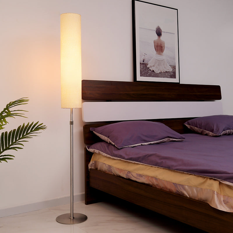 Eryn Minimalist Metal and Fabric Cylindrical White Floor Lamp