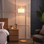 Ozawa Japanese Right Angle Arm Floor Lamp, Beige, Wood/Fabric