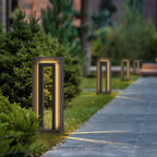 Ray Modern Metal Hollow Rectangular Solar Outdoor Path Light, Black