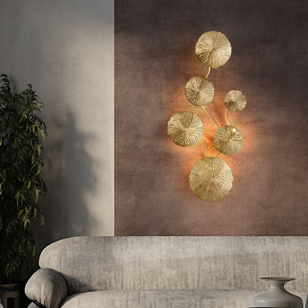 Arisha Modern Metal Round Lotus Leaf Wall Lamp, Gold