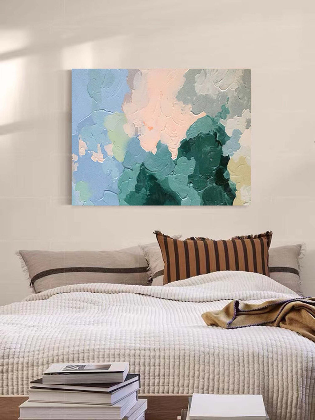 Soft Pastel Impasto Oil Painting Blue Green Peach