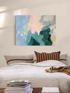 Soft Pastel Impasto Oil Painting Blue Green Peach