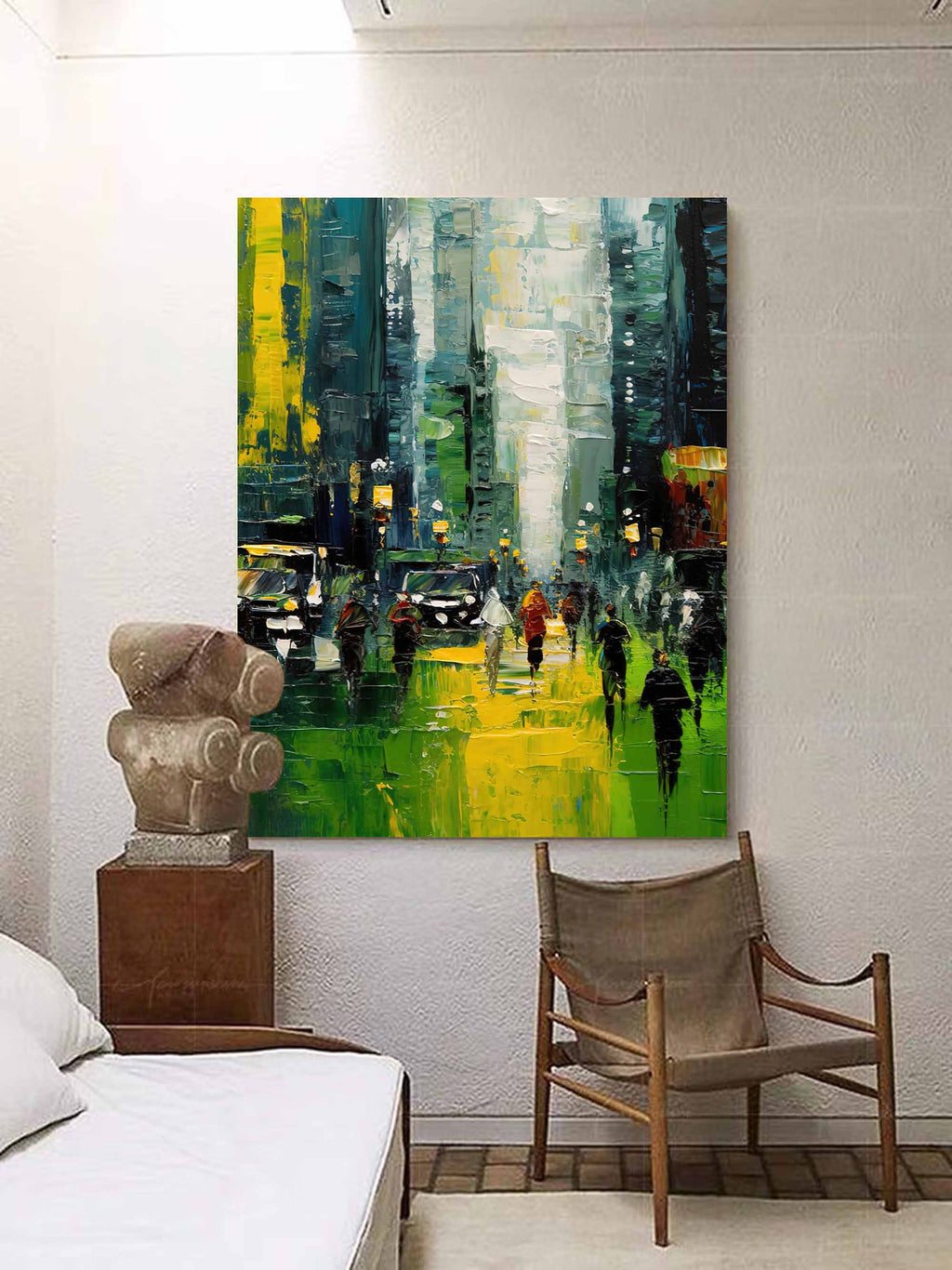 Impasto Urban Landscape Painting Vibrant Green