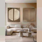 2 Piece Set Brown Beige Textured Diptych Oil Painting