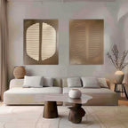 2 Piece Set Brown Beige Textured Diptych Oil Painting