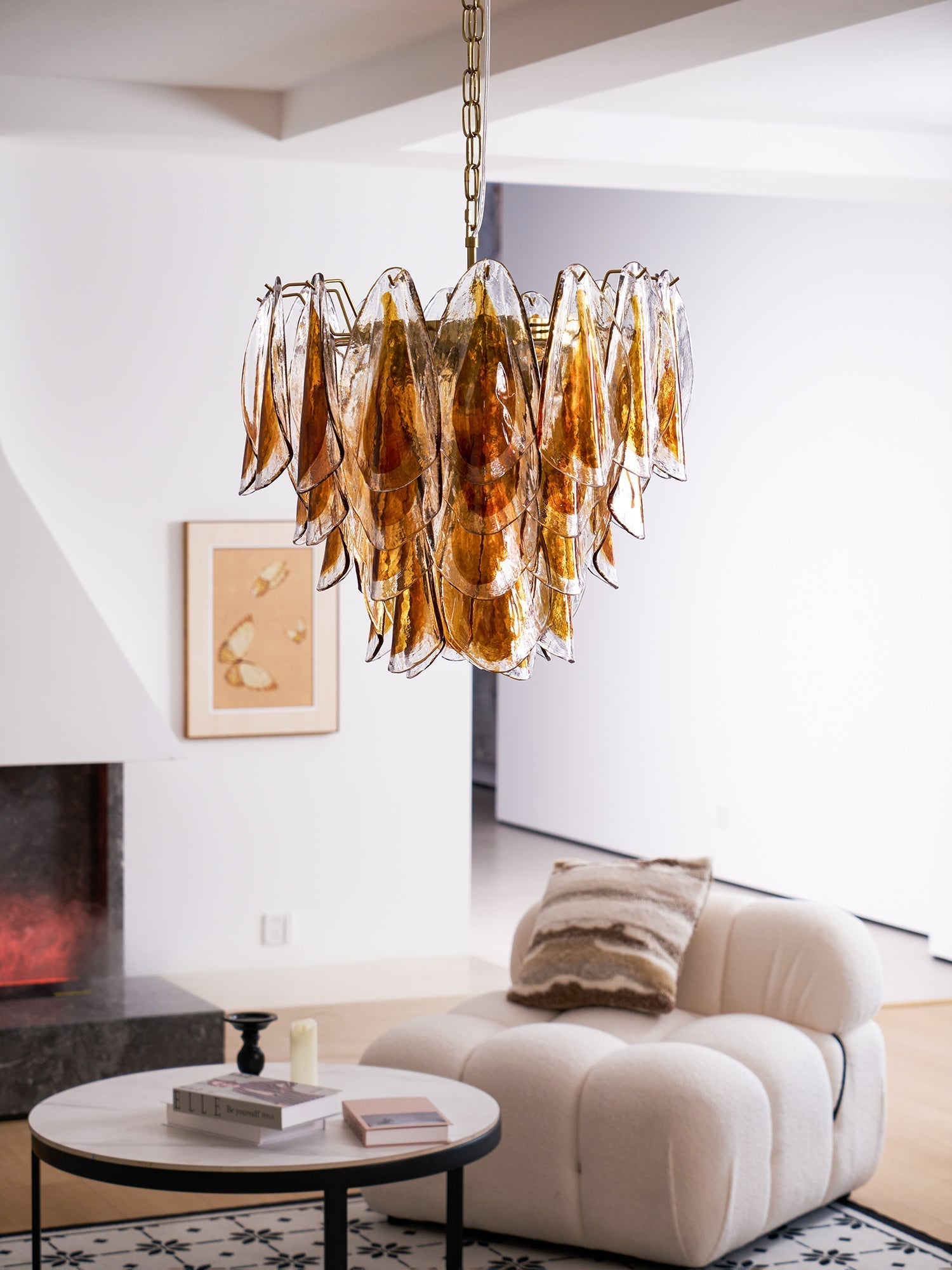 Aurora Chandelier Amber Leaf Glass Layered Organic Warmth