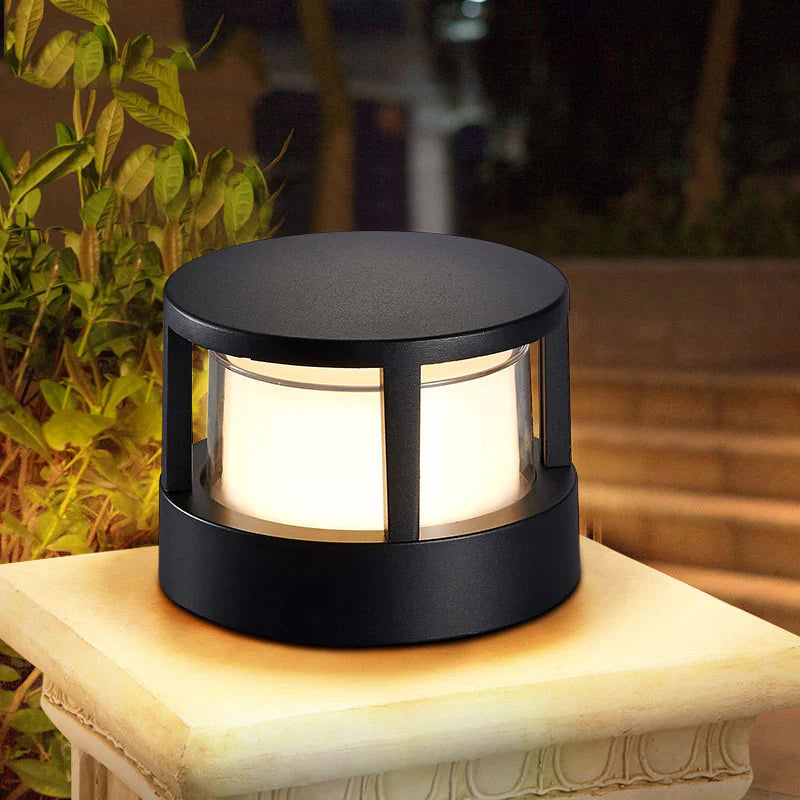 Zyra Modern Metal Cylindrical Outdoor Bollard Light, Black