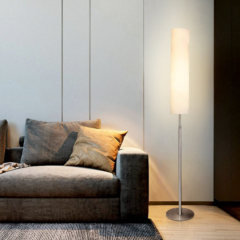 Eryn Minimalist Metal and Fabric Cylindrical White Floor Lamp