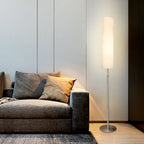 Eryn Minimalist Metal and Fabric Cylindrical White Floor Lamp