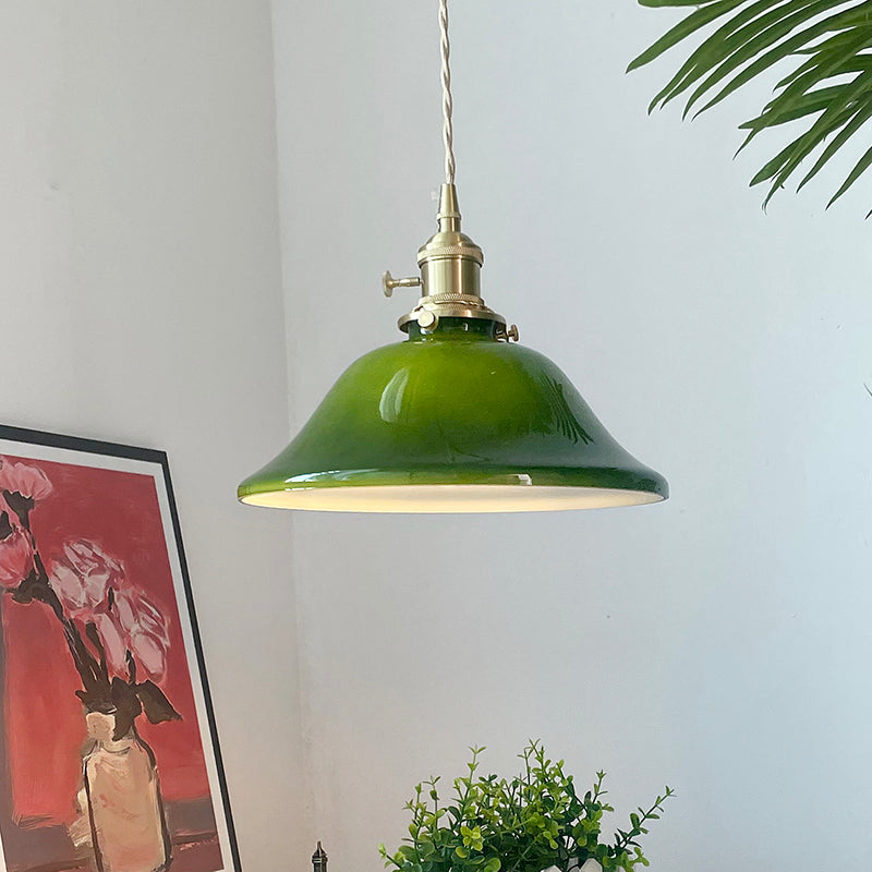 Valentina Rustic Vintage LED Pendant Light Green Copper Glass Dining Room