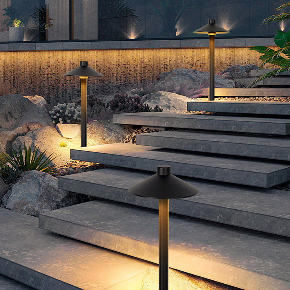 Drex Contemporary Metal Cap-Shaped Outdoor Path Light, Black