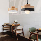 Aria Minimalist Black & White Wood Geometric Pendant Light