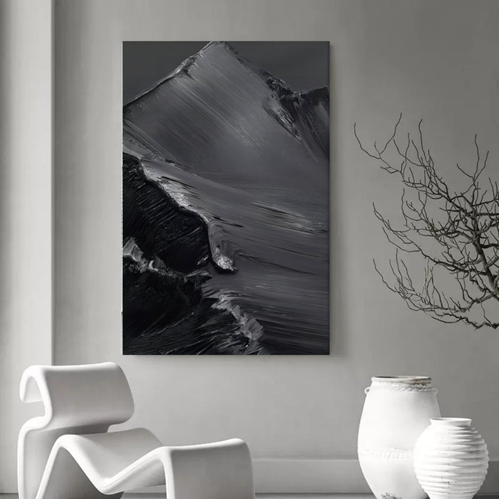 Monochrome Mountain Landscape Impasto Painting
