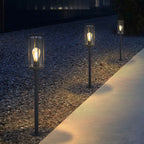 Ray Metal Cylindrical Lantern Shaped Solar Outdoor Path Light, Black