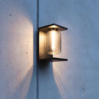 Ray Modern Rectangular Metal/Glass Lantern Solar Outdoor Waterproof Wall Lamp，Black/Grey
