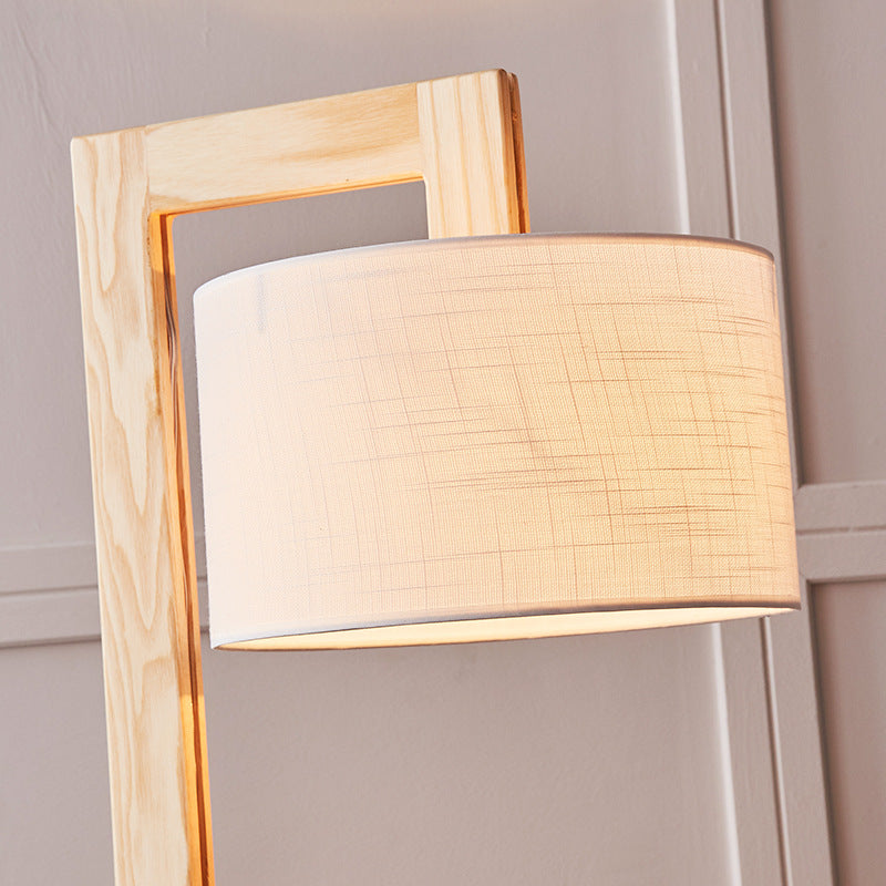 Ozawa Japanese Right Angle Arm Floor Lamp, Beige, Wood/Fabric