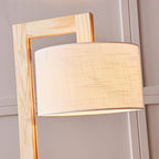 Ozawa Japanese Right Angle Arm Floor Lamp, Beige, Wood/Fabric