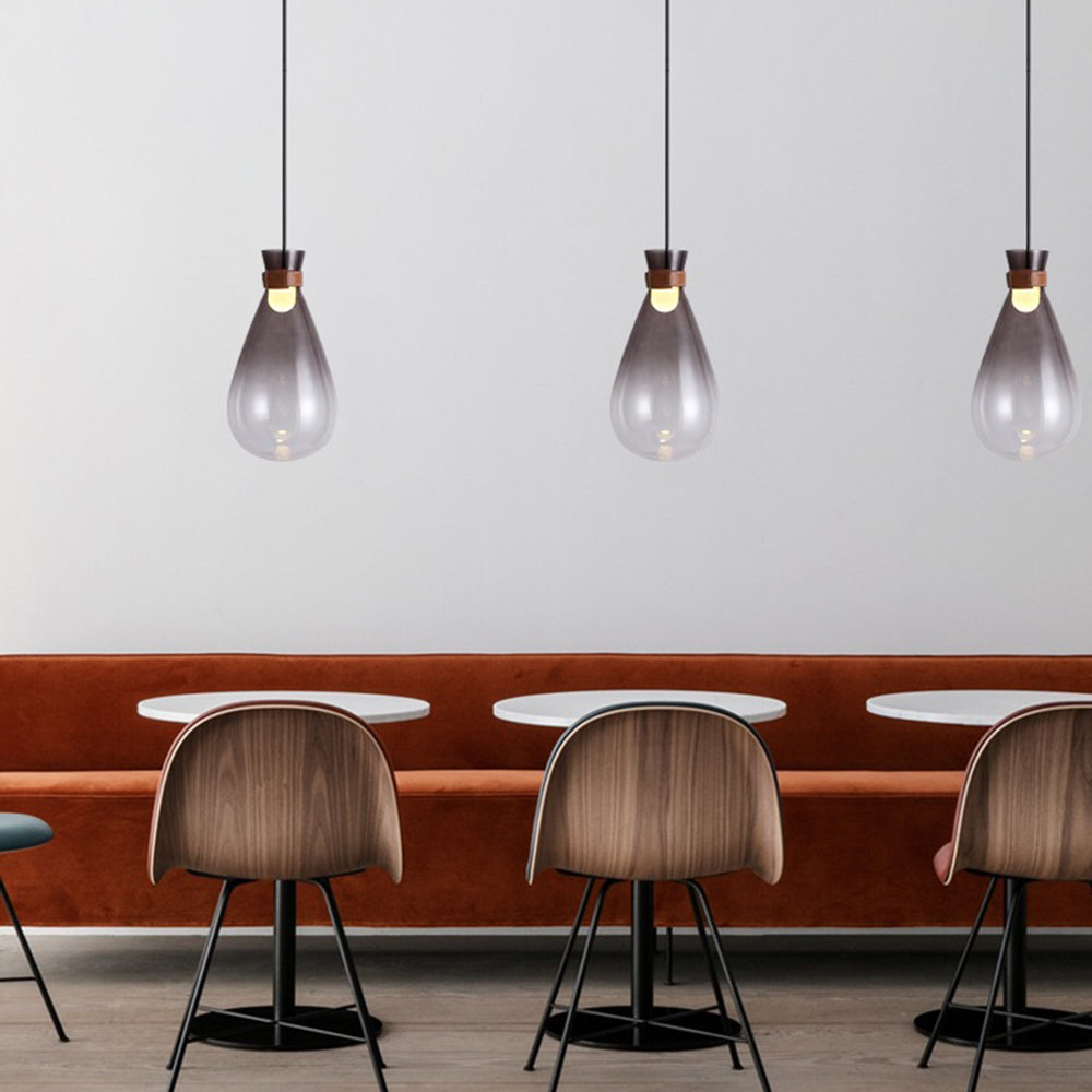 Valentina Minimalist Teardrop Shaped Glass Pendant Light, Smoke Gray/White