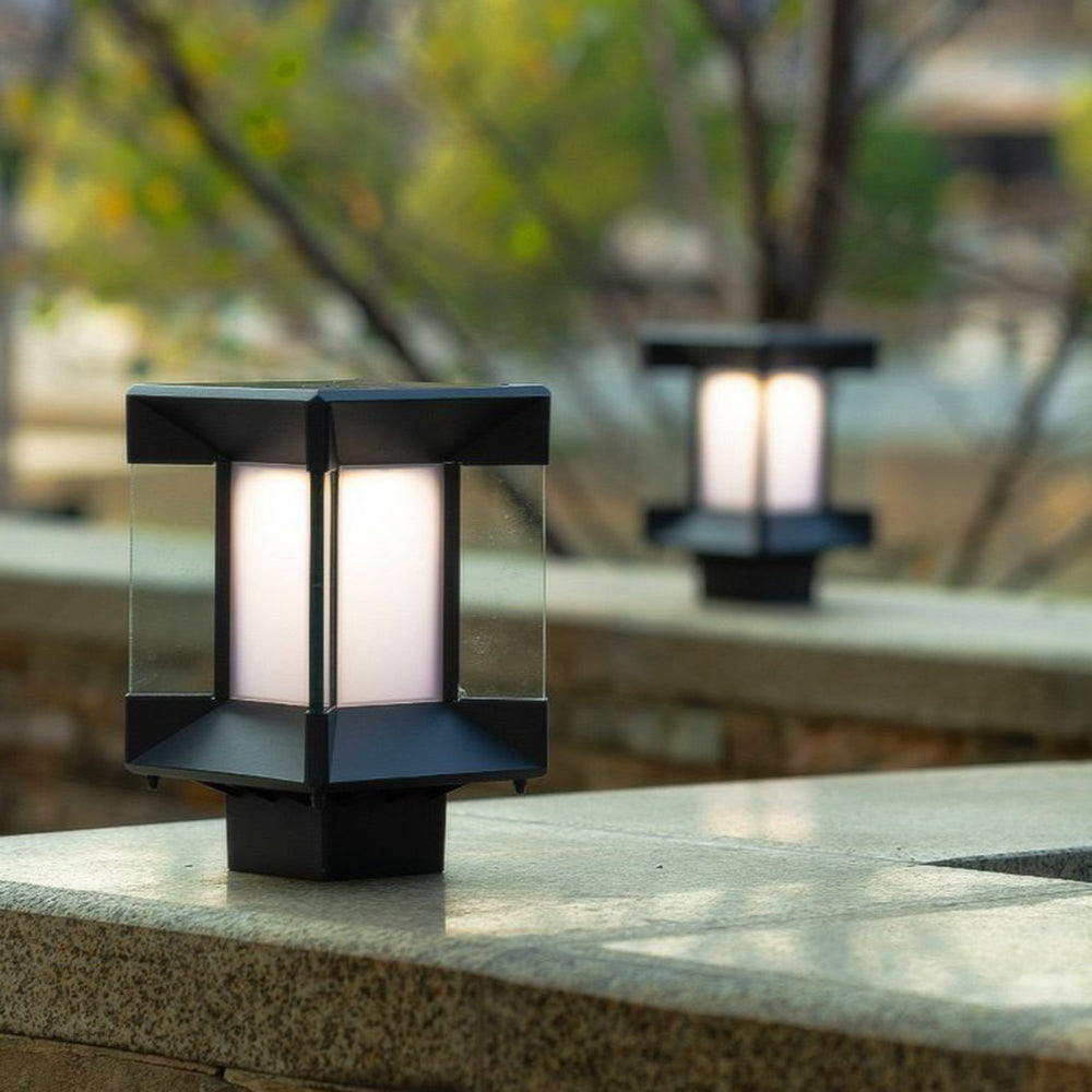 Ray Modern Rectangular Metal Glass Outdoor Lamp, Black/Black-Gold