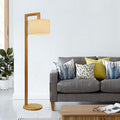 Ozawa Japanese Right Angle Arm Floor Lamp, Beige, Wood/Fabric