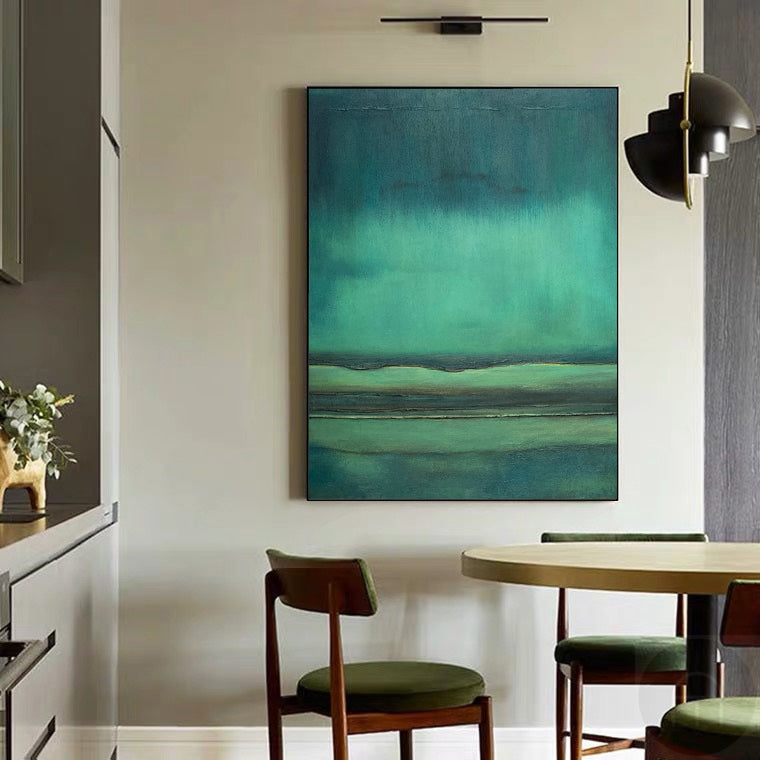 Teal Green Horizon Abstract Painting