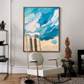 Textured Coastal Impasto Oil Painting Blue Wave Beach