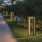 Ray Modern Metal Hollow Rectangular Solar Outdoor Path Light, Black