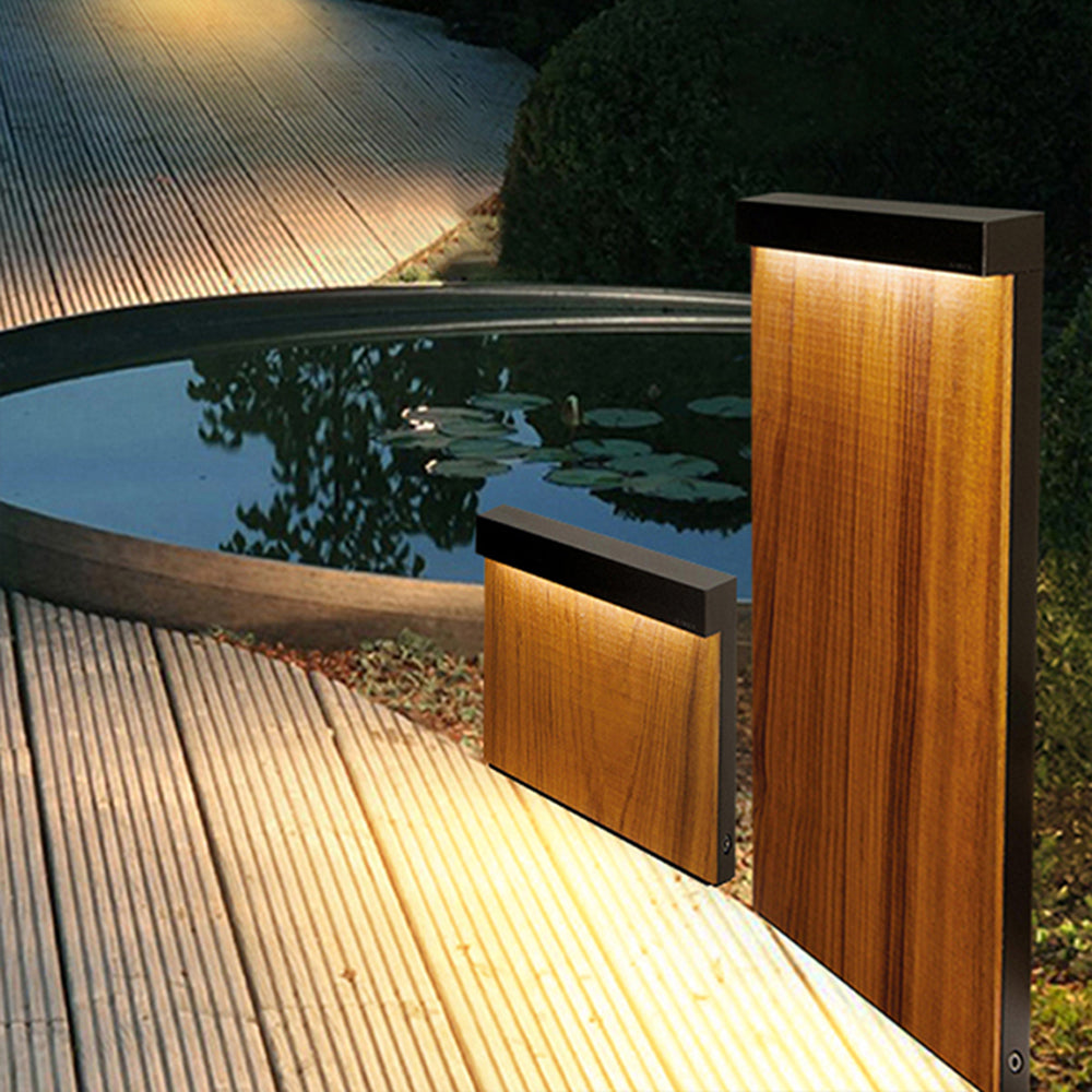Ray Modern Metal Rectangular Outdoor Path Light, Wood