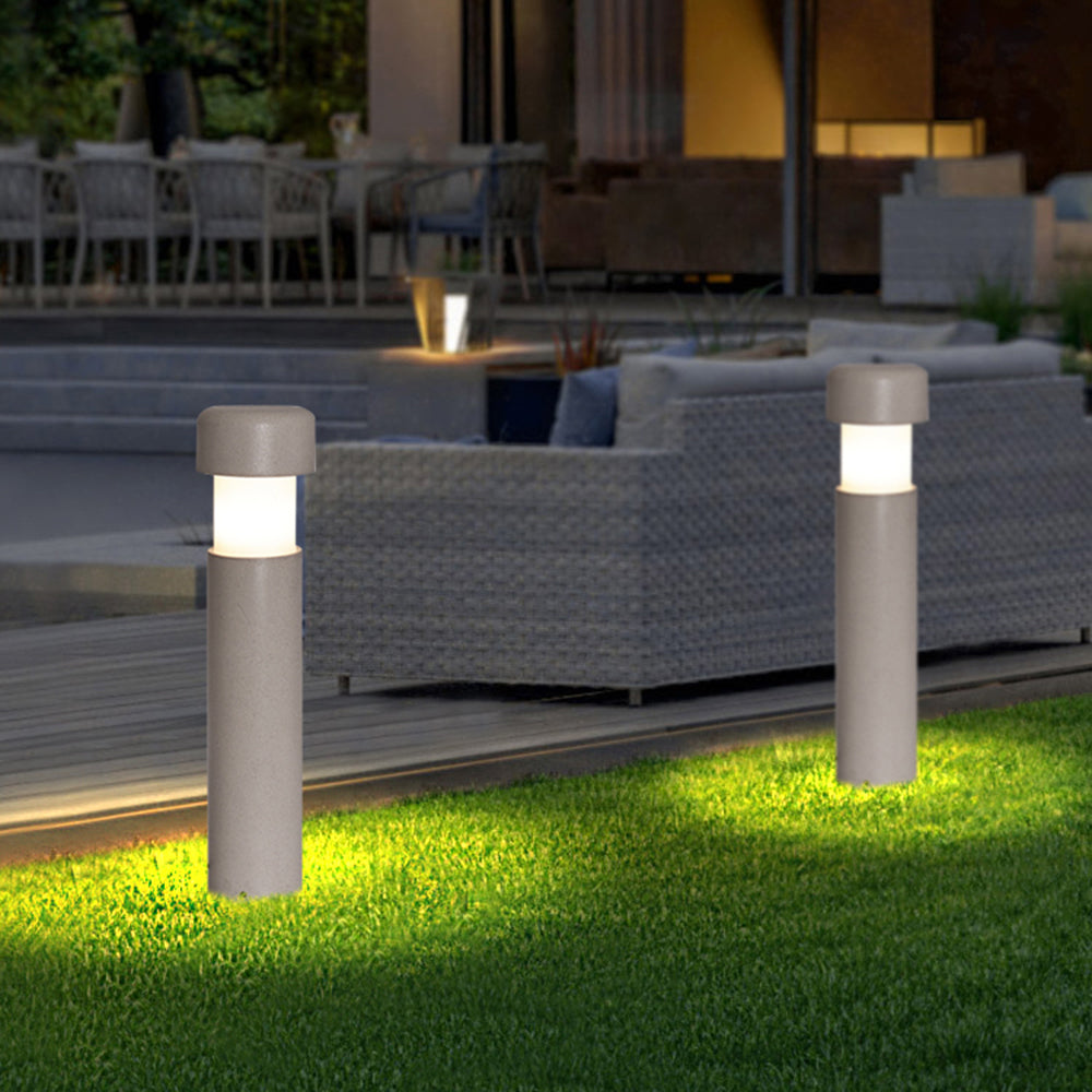 Ray Modern Metal Cylindrical Outdoor Path Light, Grey