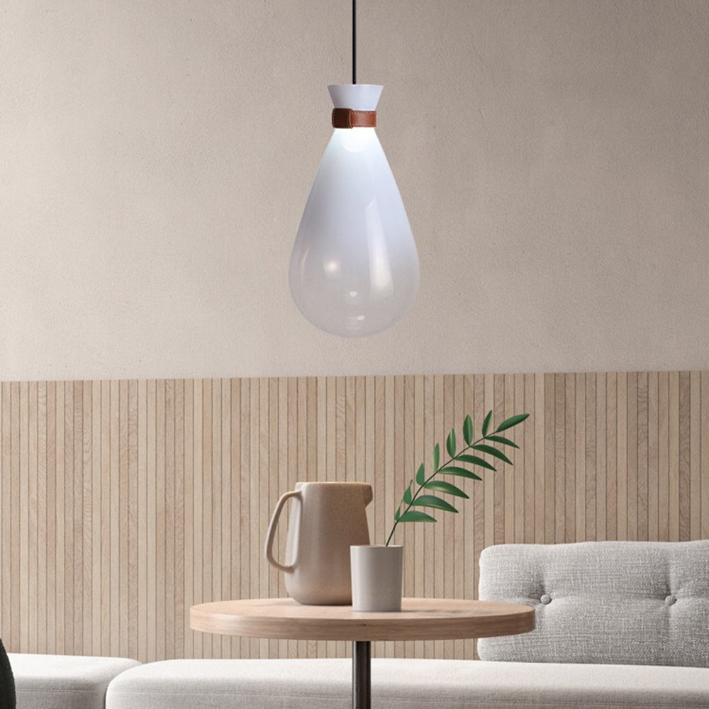 Valentina Minimalist Teardrop Shaped Glass Pendant Light, Smoke Gray/White