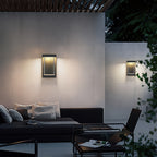 Ray Minimalist Rectangular Glass Outdoor Wall Lamp, Black