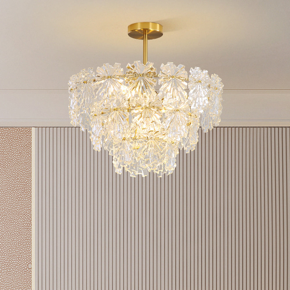 Kristy Elegant Gold Pendant Light 3 Rings, Metal/Glass