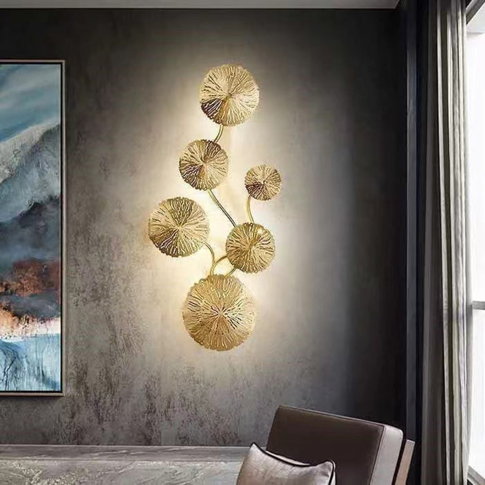 Arisha Modern Metal Round Lotus Leaf Wall Lamp, Gold