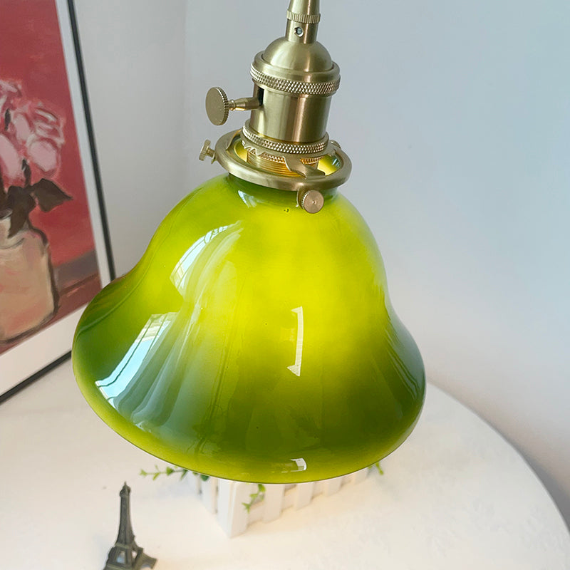 Valentina Rustic Vintage LED Pendant Light Green Copper Glass Dining Room