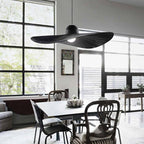 Ritta Modern Woven Wide-Brimmed Hat Shape Metal/Fabric Pendant Light, Black/White