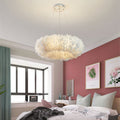 O'Moore Romantic Ring Feather/Metal Pendant Light, Natural Ostrich