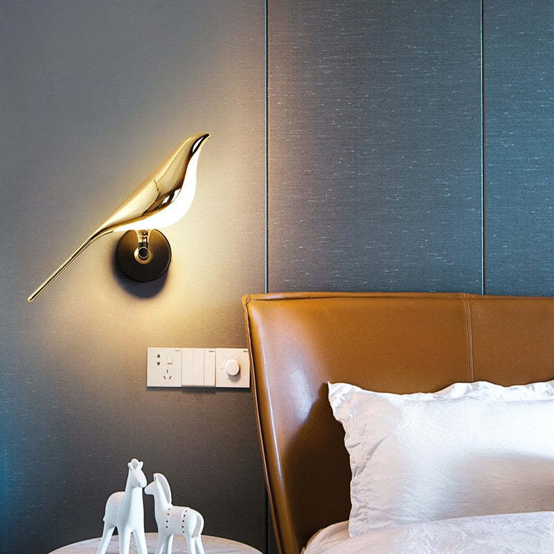 Arisha Minimalist Magpie Bird Metal Wall Lamp, Bedroom