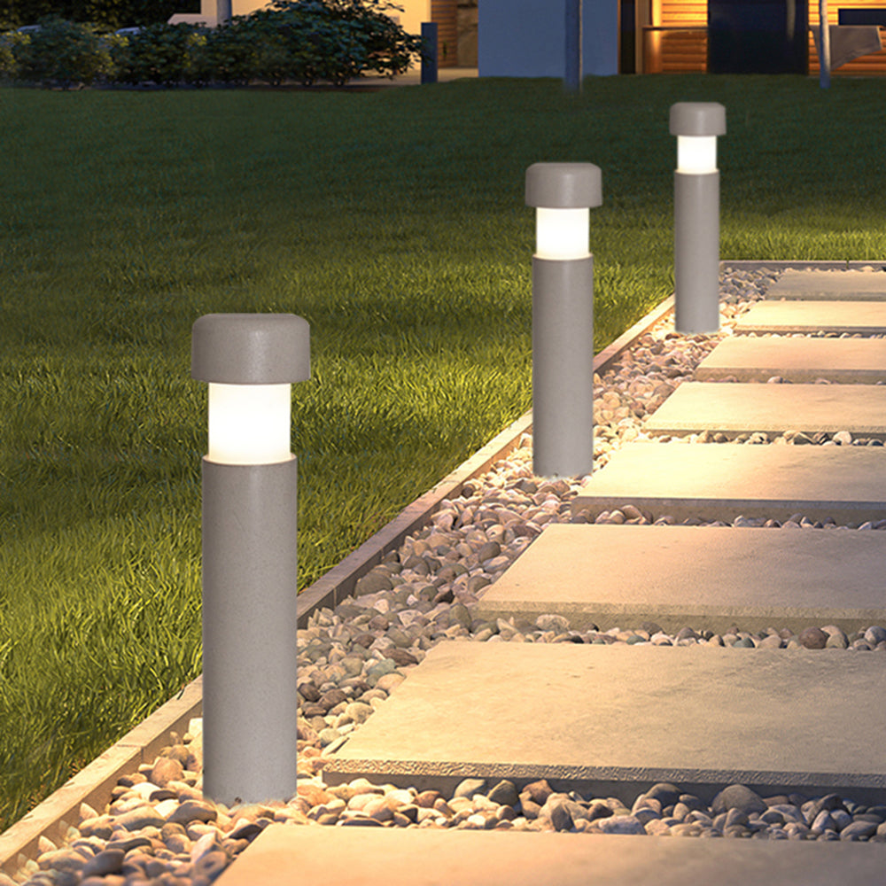 Ray Modern Metal Cylindrical Outdoor Path Light, Grey