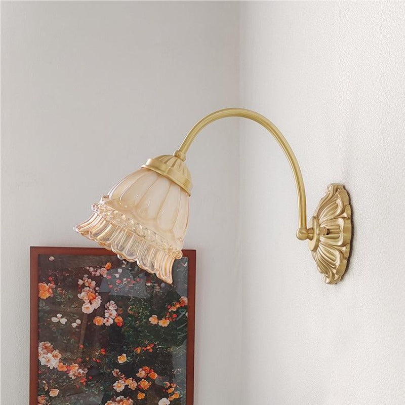 Arisha Retro LED Indoor Wall Lamp Gold  Glass  Flower-shaped Design  Bedroom