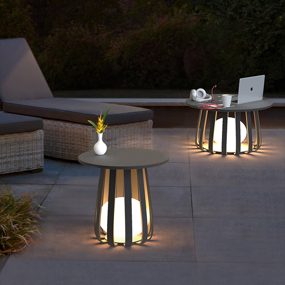 Ray Table Metal Outdoor Solar Floor Lamp, Hardwired/Solar, Black