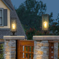 Ray Metal Cylindrical Lantern Shaped Solar Outdoor Path Light, Black