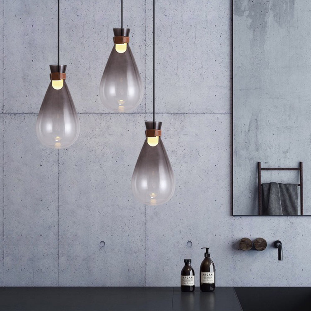 Valentina Minimalist Teardrop Shaped Glass Pendant Light, Smoke Gray/White