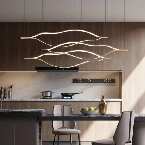 Arisha LED Linear Minimalist Wave Golden Leaf Shaped Pendant Light
