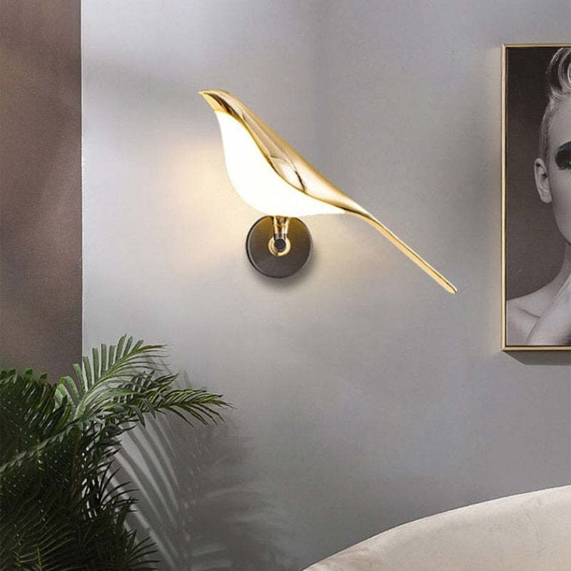 Arisha Minimalist Magpie Bird Metal Wall Lamp, Bedroom