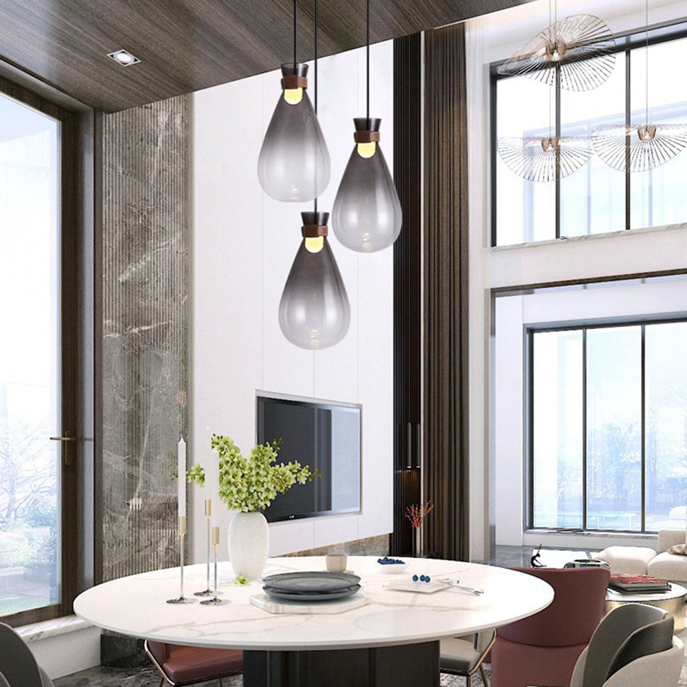 Valentina Minimalist Teardrop Shaped Glass Pendant Light, Smoke Gray/White