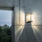 Ray Modern Rectangular Metal/Glass Lantern Solar Outdoor Waterproof Wall Lamp，Black/Grey